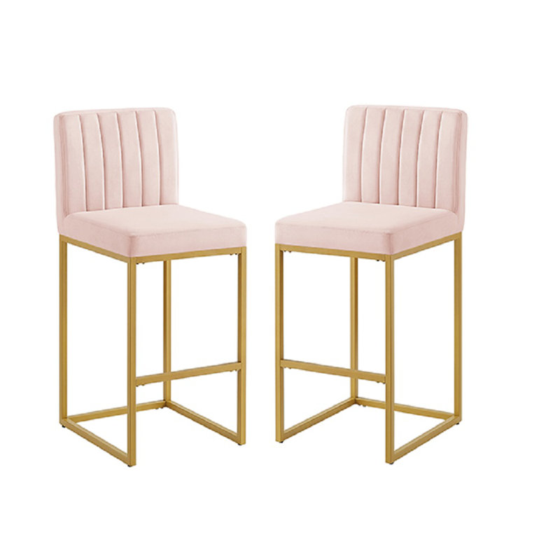 Tabourets de bar modernes à hauteur de comptoir avec dossier complet, pieds en métal robustes, ensemble de 2, Pink