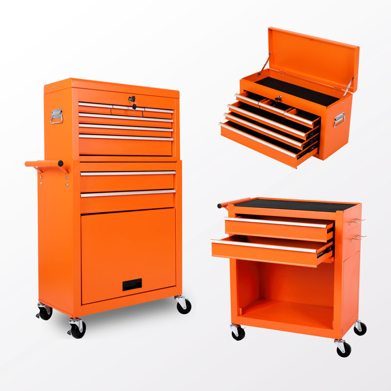 Coffre à outils à 8 tiroirs pour le garage, coffre supérieur amovible 2 en 1, chariot tout en métal avec roues verrouillables et crochets latéraux, profondeur de 24,61 po, armoire de rangement mobile