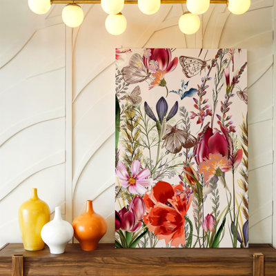 Tulip Poppy Butterfly Wildflower Canvas Wall Art Print, Floral Botanical Decorative Artwork For Living Room, Bedroom, Hallway, Entryway, And Gallery Wall Decor, Modern Home Accent