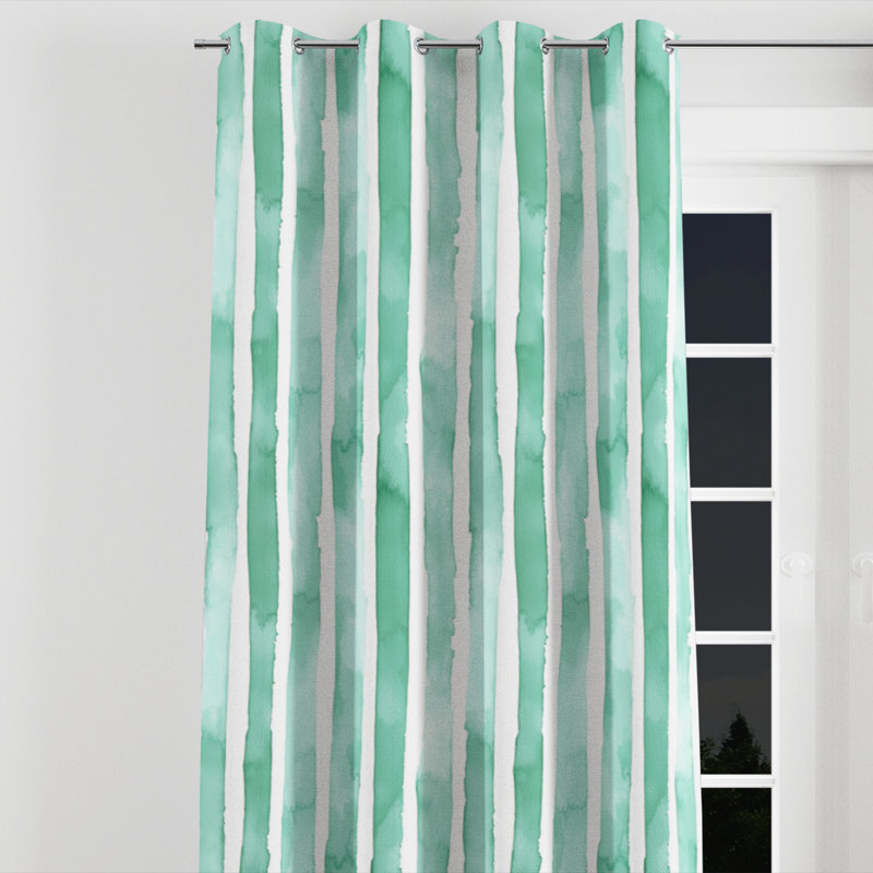 Coastal Curtain panels - Green Mint Breeze Stripes Grommet Curtain - 1 Panel, 52" W x 120" L, Silver Grommets