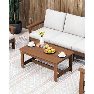 HDPE Patio Coffee Table, Rectangle Outdoor Coffee Table, All-Weather Coffee Side Table For Balcony, Poolside, Deck, Garden, Brown