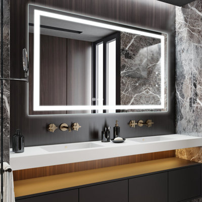 72 x 36 Inch LED Bathroom Mirror with Backlit & Front Lit, Dimmable Wall Mirror with Anti-Fog, Shatter-Proof Tempered Glass, Memory Function, 3 Color Temperatures for Vanity, Makeup, and Restroom