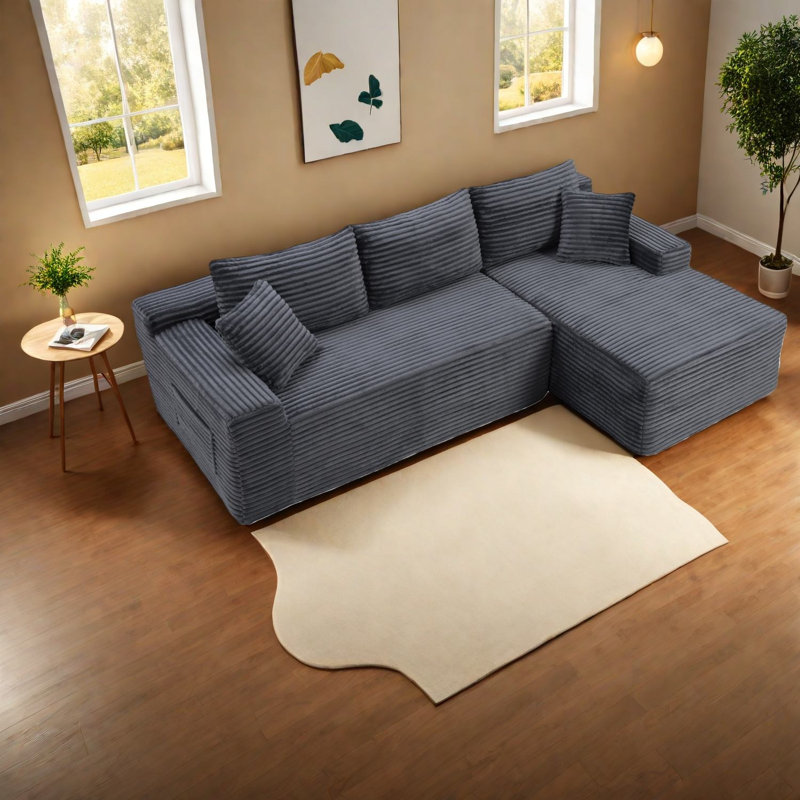 Compression Comfort Sectionals, Corduroy L Shape Modern Home Sofa