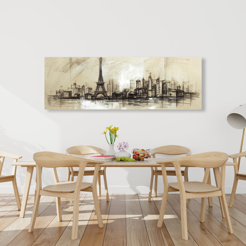 Eiffel Tower Sketch - Office Beige Canvas for Home Decor