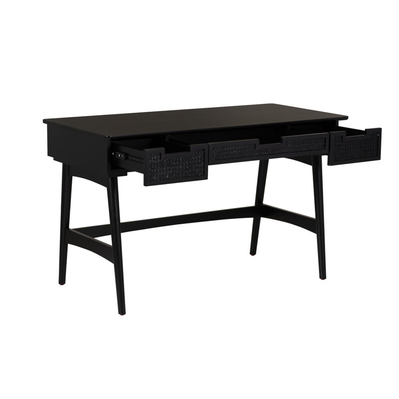 Tobago 51" Desk with Cane Drawer Fronts, Black