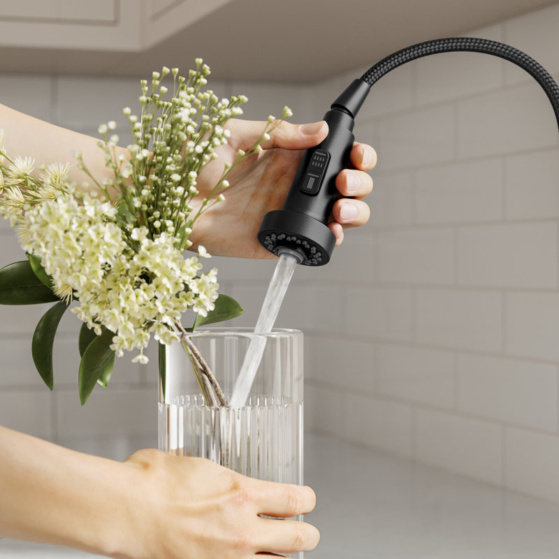 KRAUS Bolden Commercial Style 2-Function Single Handle Pull Down Kitchen Faucet, Matte Black