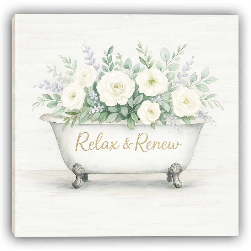 "Relax & Renew Floral Bathaign", art mural sur toile tendue, H 20 po x l 20 po