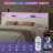 Queen Size Headboard With Led Lights, Storage Cabinet & Built-in Charging Station, Modern Wooden Headboard With Baseboard Groove Design, Easy Assembly-1724079601-1724079602