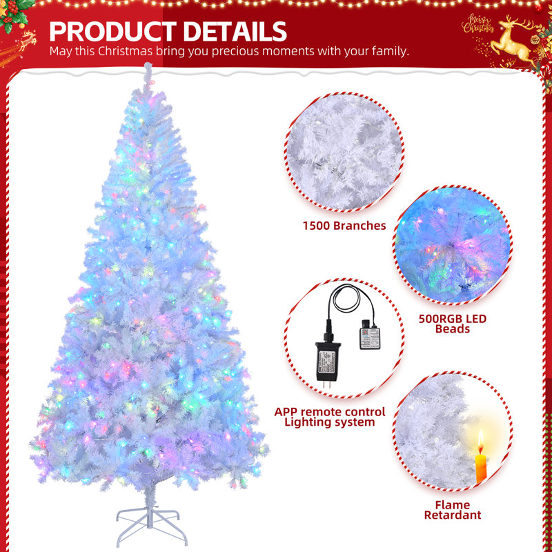 7 pi Arbre de Noël artificiel pré-éclairé avec 400 lumières (contrôle APP), 8'