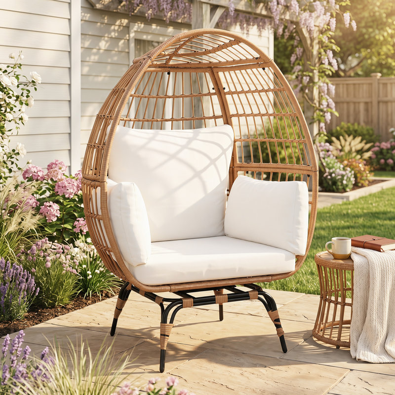 Extra Large 360° Swivel Egg Chair, All-Weather HDPE Rattan with 4 Cushions, 463 lbs Capacity for Indoor Outdoor Use