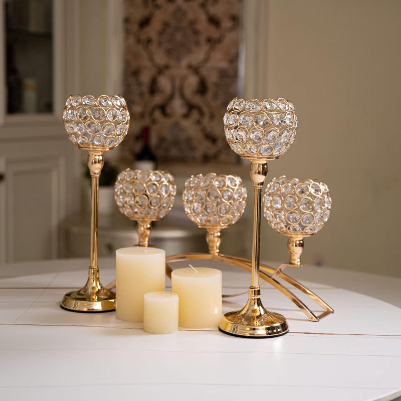 8.3'' H Crystal, Metal Tabletop Tealight Holder