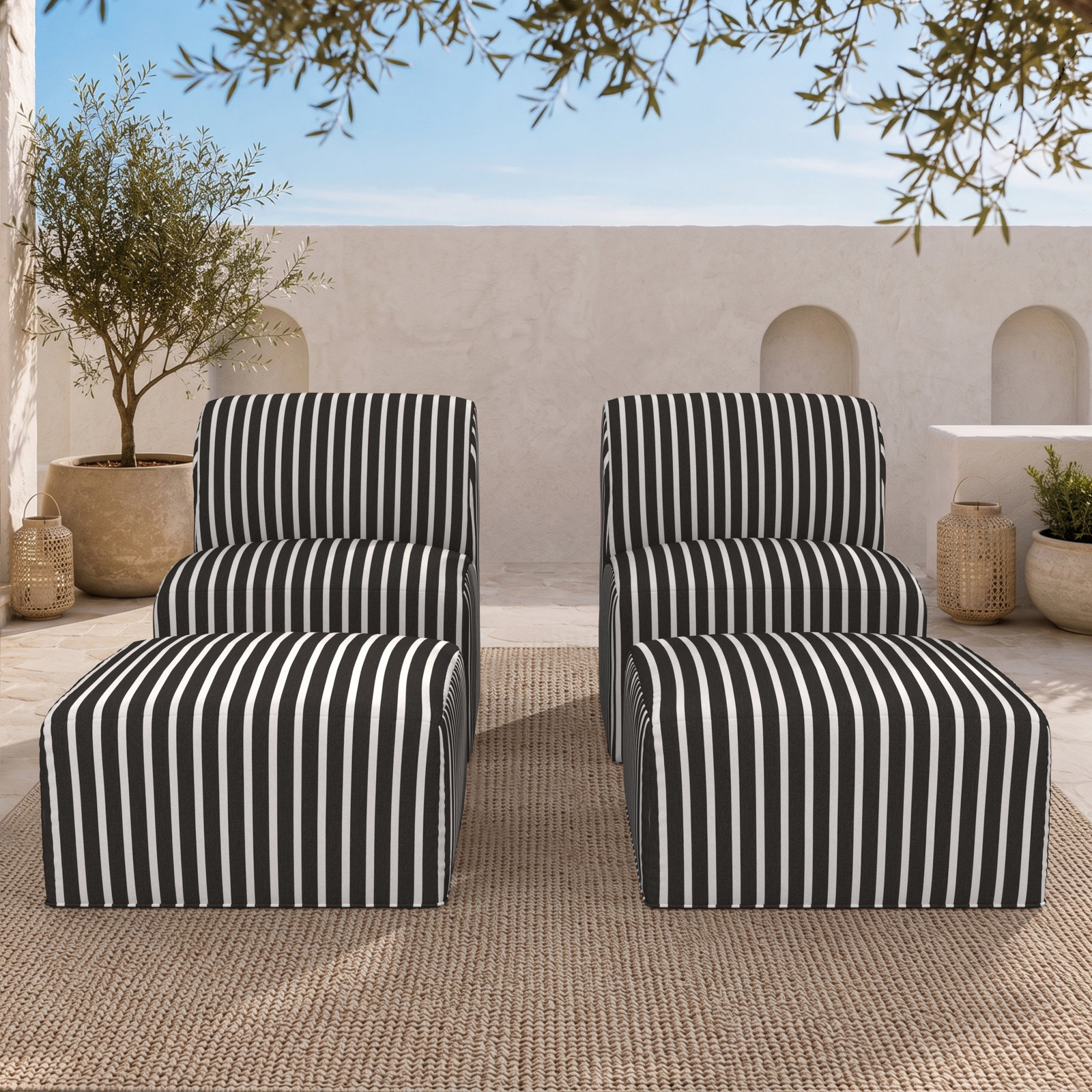 Eliana Sunbrella® Patio Lounge Chair, Shore Classic Black Stripe Sunbrella®