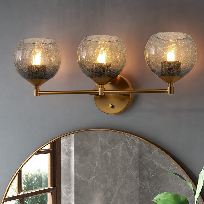 3-Light Bathroom Dimmable Vanity Light，Broken glass design, Gray