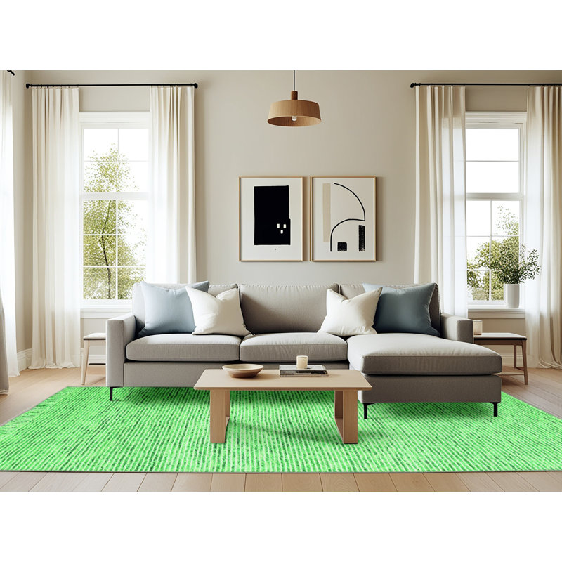 Tapis contemporains verts lavables à la machine 1842, Rectangle 6 pi x 9 pi