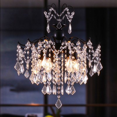 Luminaire suspendu moderne en cristal à 6 lumières de style chandelier à bougie 6 lumières pour salle à manger