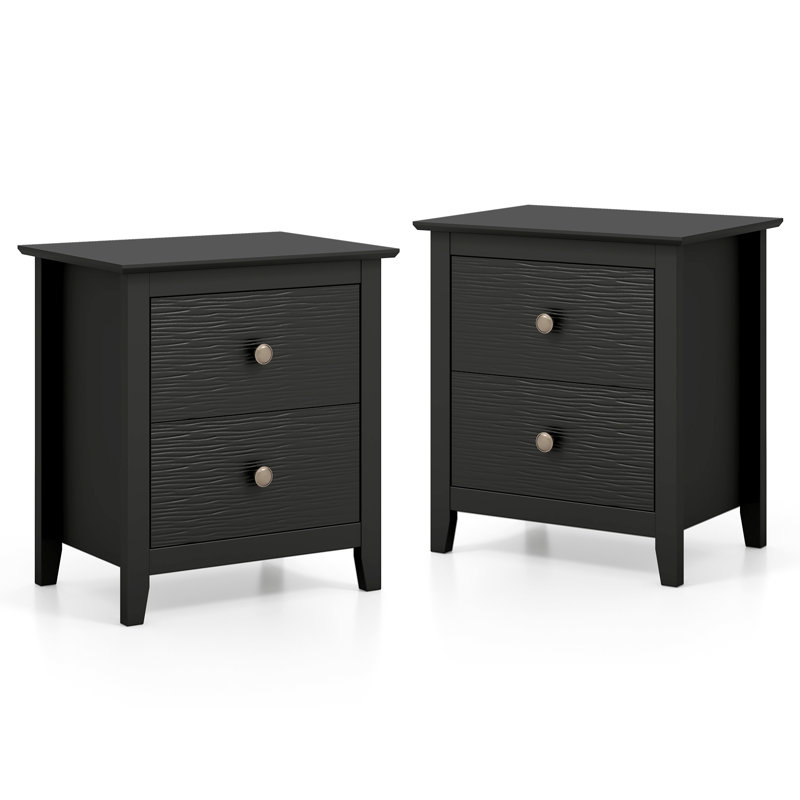 Table de chevet moderne avec rangement 2 tiroirs et pieds de support pour chambre blanche, Ensemble de 2