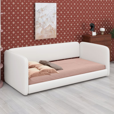 Safe and Cozy Floor Bed Frame Designed with an Upholstered Headboard and a Low-Profile Platform Base