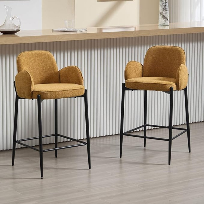 Upholstered Counter Stool with Metal Frame, Orange