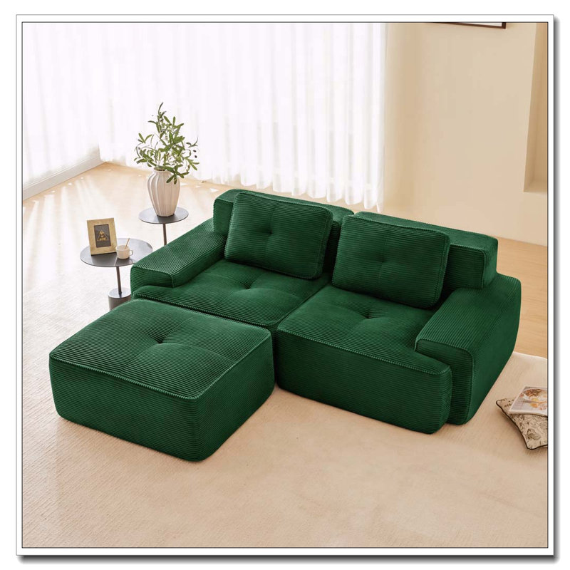 Canapé moderne en velours côtelé, Vert - 2 sièges + 1 fauteuil