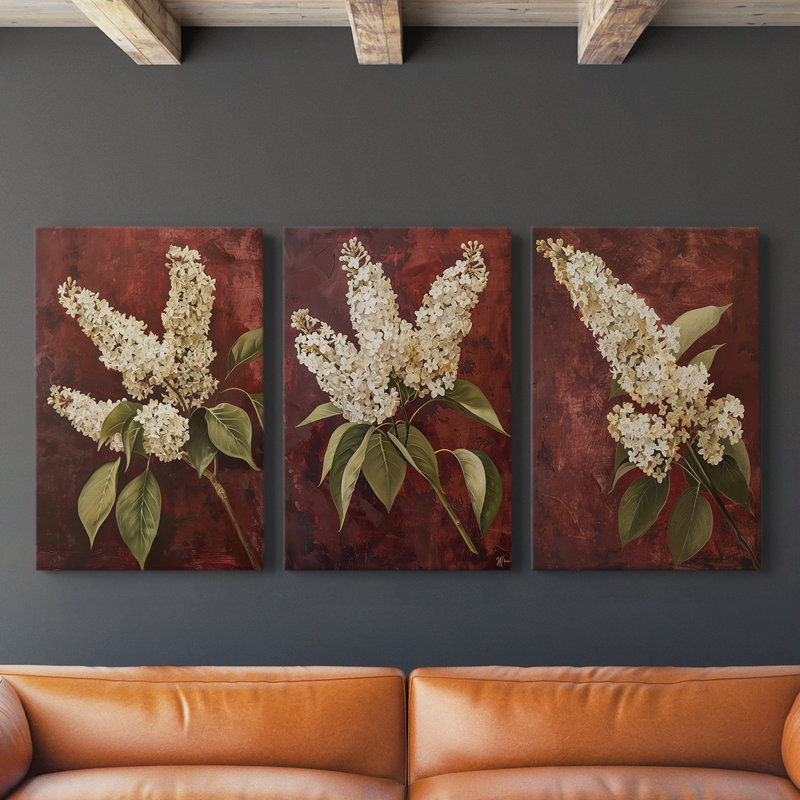 Floral Study Series LXVI - Ensemble de 3 toiles tendues avec châssis - Prêt à être accroché, H 12 po x l 8 po