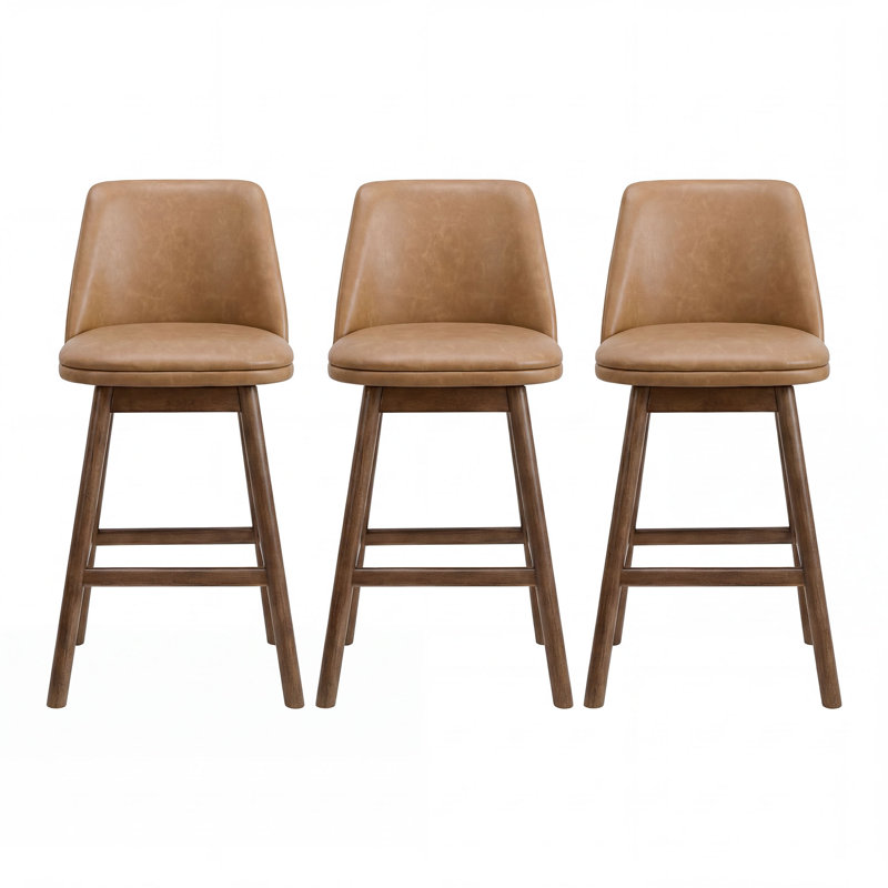  Rowan 26" Swivel Counter Stool, Walnut Finish & Brown Leather, 3 Pack