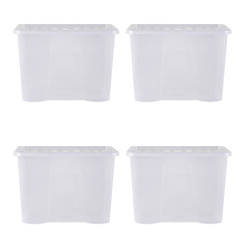 Wham Crystal 80L Plastic Storage Box Pack of 4 Clear