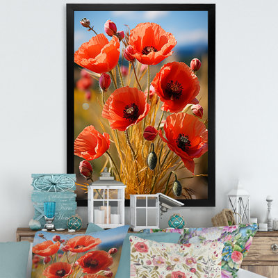 «Red Vibrant Poppy Meadow Cascade» - Art mural coquelicots