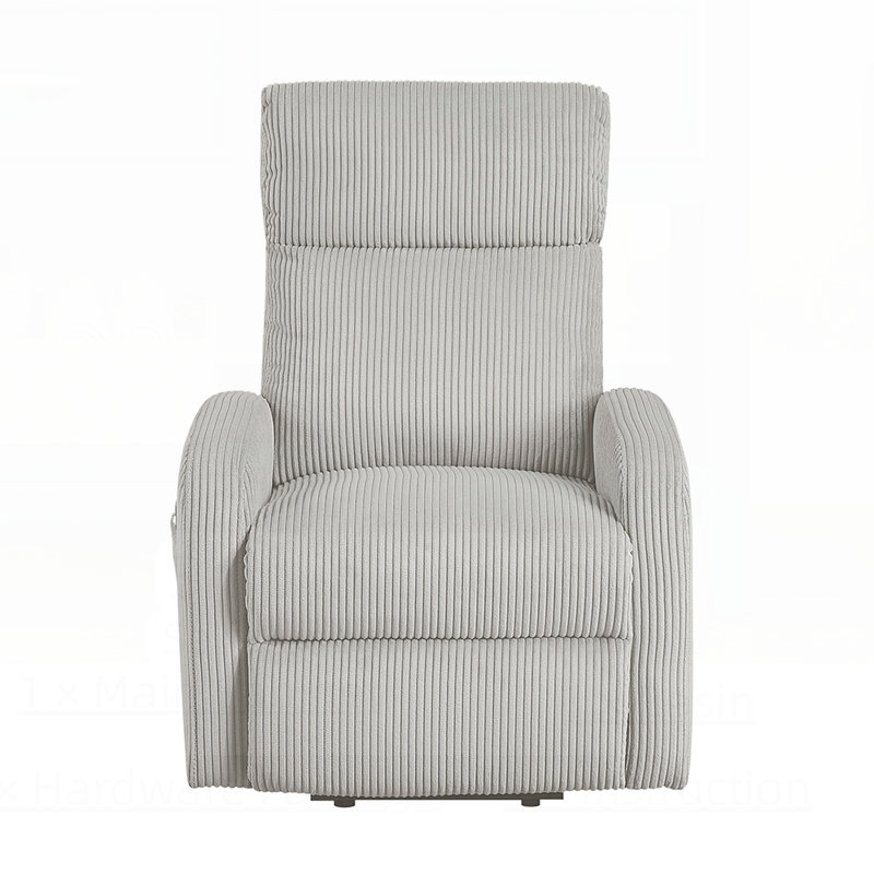 Contemporary Power Lift Chair Recliner with Plush Corduroy Upholstery, Comfort Side Pocket for Living Room, Light Gray