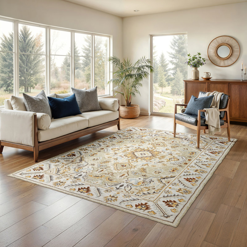 Handmade Brown and White Wool Medallion Rug, 5' x 8'