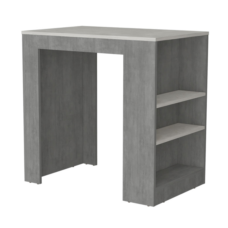 Îlot de cuisine Harlan, plateau de table à hauteur de comptoir avec tablette à 3 côtés, Gris