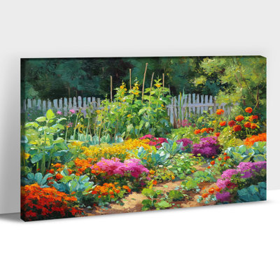 Printemps, fleurs sauvages dans un jardin de campagne, art mural sur toile pour salon campagne, reproduction d'affiche pour chambre à coucher, décor de ferme prêt à être accroché, 18 po x 24 po