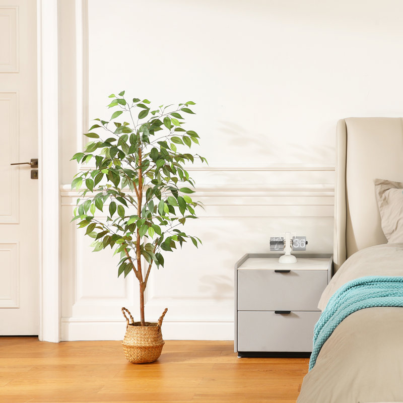 Ficus artificiel en pot 47 po avec des feuilles réalistes et un tronc naturel Adcock, 47" H x 12" W x 12" D