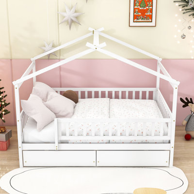 Ansam House Bed with Storage Drawers and Roof