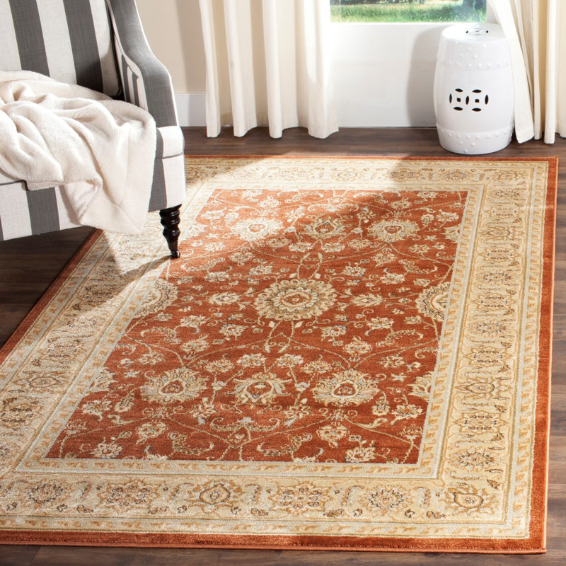 Florenteen Rust and Ivory Rectangular Synthetic Rug