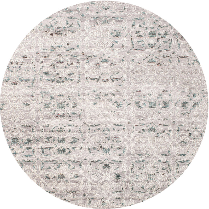 Tapis contemporain gris, Rond 7 pi