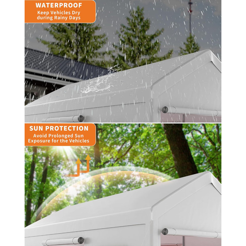 Abri d'auto en métal 10 x 20 pi avec housse en tissu PE et structure en acier galvanisé pour la protection des véhicules