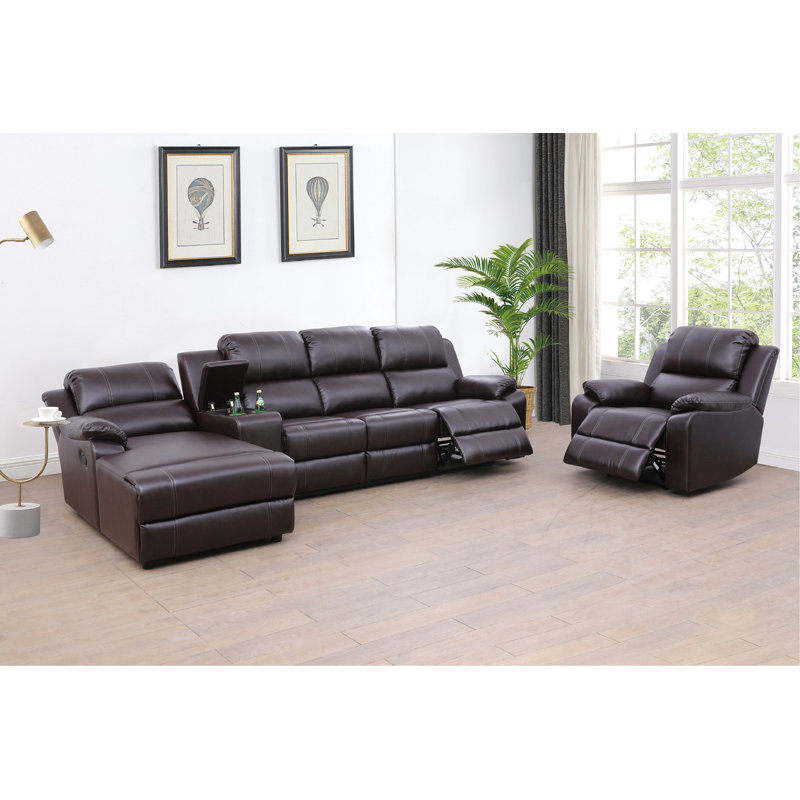 Ensemble de canapé inclinable brun en cuir 4 pièces