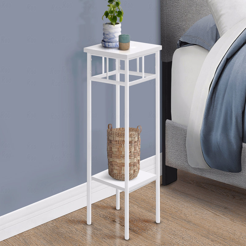 Table d'appoint, côté, bout, support à plante, carré, stratifié, contemporain, moderne, Blanc
