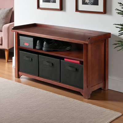Shonta 4-Piece Storage Bench with 3 Foldable Fabric Baskets in Brown, 21.87" H X 39.84" W X 14.05" D