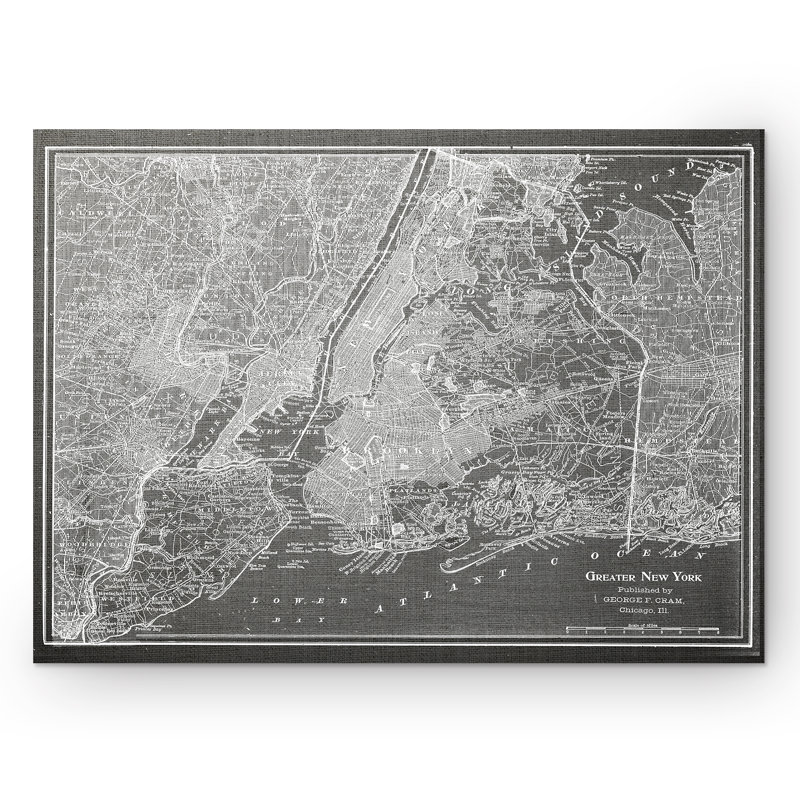 NYC Sketch Map - Reproduction d'art graphique sur toile, H 24 po x l 32 po x P 1,5 po