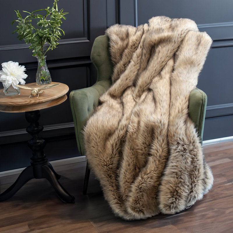 Thomas Collection® Desert Wolf Luxury Faux Fur Throw Blanket Assorted Sizes, 60” W x 72" L