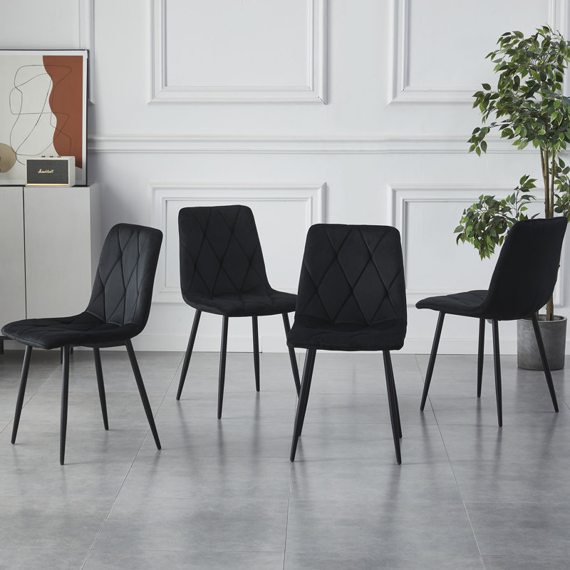 4 Pieces Upholstered Side Chair High Back Dining Chair With Metal Legs, Black, 6