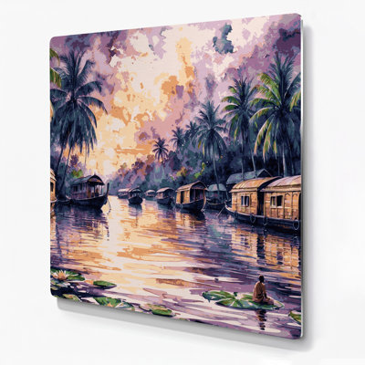 Art mural mauve avec villes, Kerala, Inde