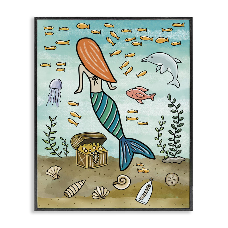 «Mermaid Treasure Love Note», giclée encadrée, design par Jennifer Stith, H 14 po x l 11 po, Giclée encadrée noir minuit