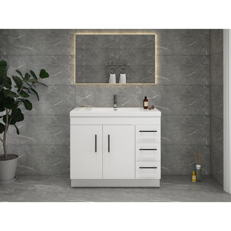 Ensemble de meuble-lavabo simple 42 po Carliss, Blanc lustré, Noir