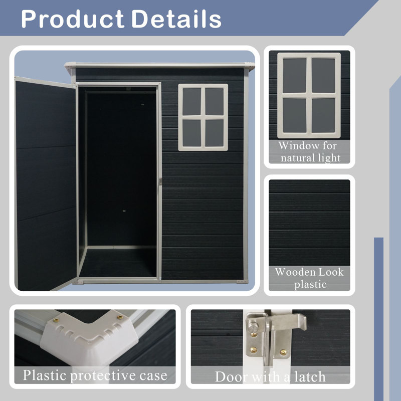 5x3 Resin Outdoor Storage Shed with Floor and Window Black