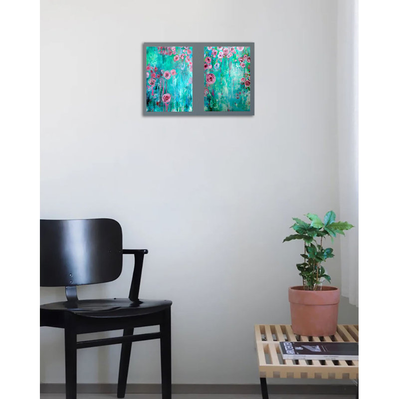 «Abstract Roses», ensemble de 2 reproductions de peintures à l'acrylique, H 16 po x l 12 po x P 4 po, Toile tendue