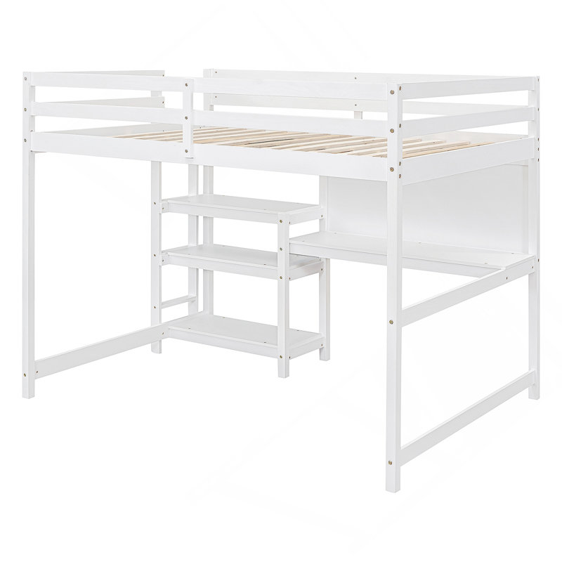 Lit mezzanine en bois avec tablette et plateau d'écriture