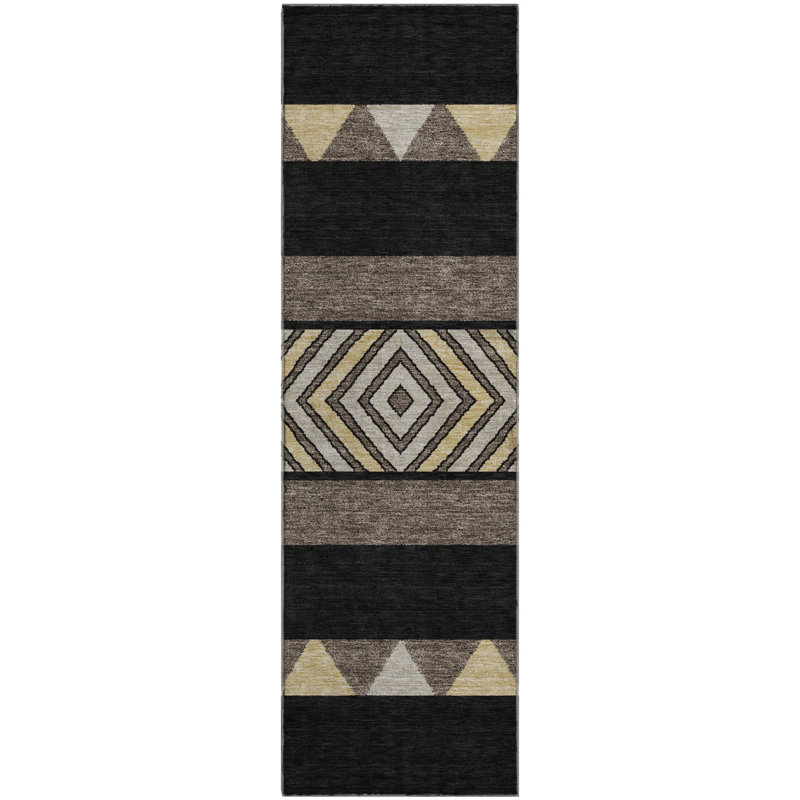 Premium Machine Washable Prisco Black Rug, Runner 2'3" x 7'6"