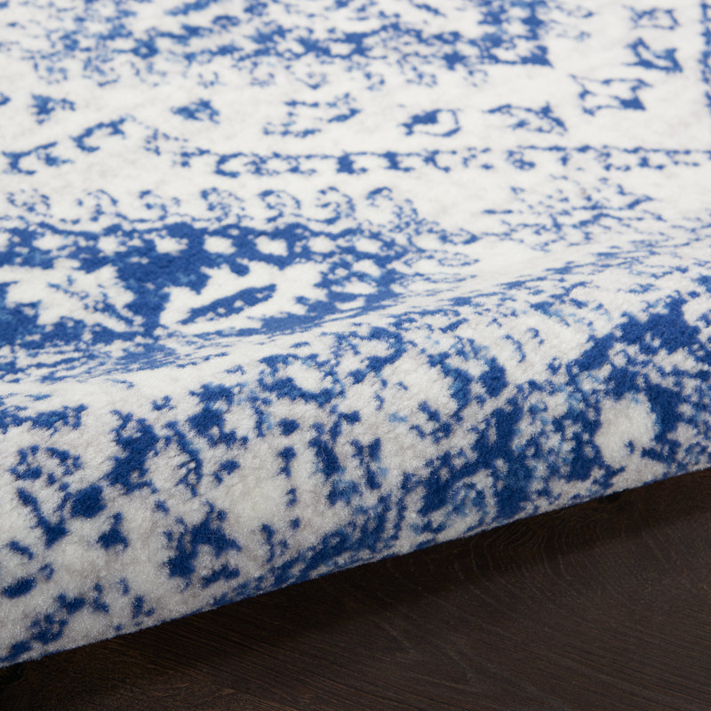 Concow Geometric Blue/White Area Rug, Rectangle 3' x 5'